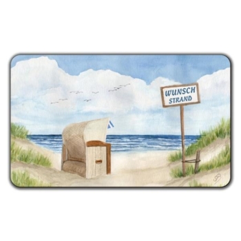 Frühstücksbrettchen Brettchen Aquarell Kunst Druck Kunstdruck Strandkorb Sonnenuntergang Nordsee Insel Langeoog Sonnenuntergang Meer Möwe Strand Wunschname